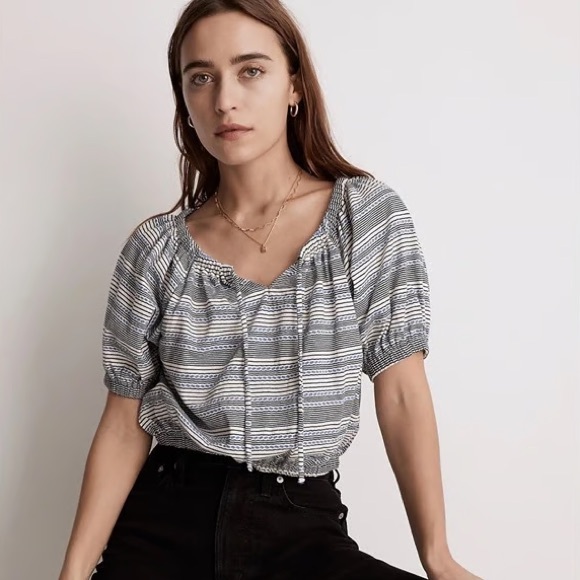 Madewell Tops - New Madewell Womans Sz Small Blouse Striped Jacquard Keyhole Crop Top NWT